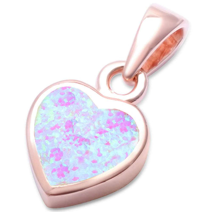 CLOSEOUT! Rose Gold Plated Pink Opal Heart .925 Sterling Silver Pendant