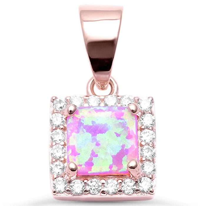 CLOSEOUT! Rose Gold Plated Pink Opal & Cubic Zirconia .925 Sterling Silver Pendant