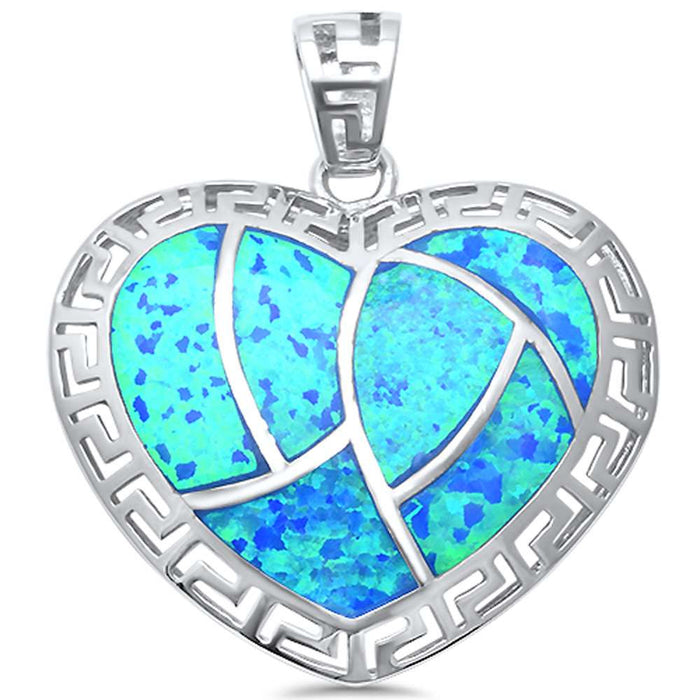 CLOSEOUT! Blue Opal Heart Shape .925 Sterling Silver Pendant