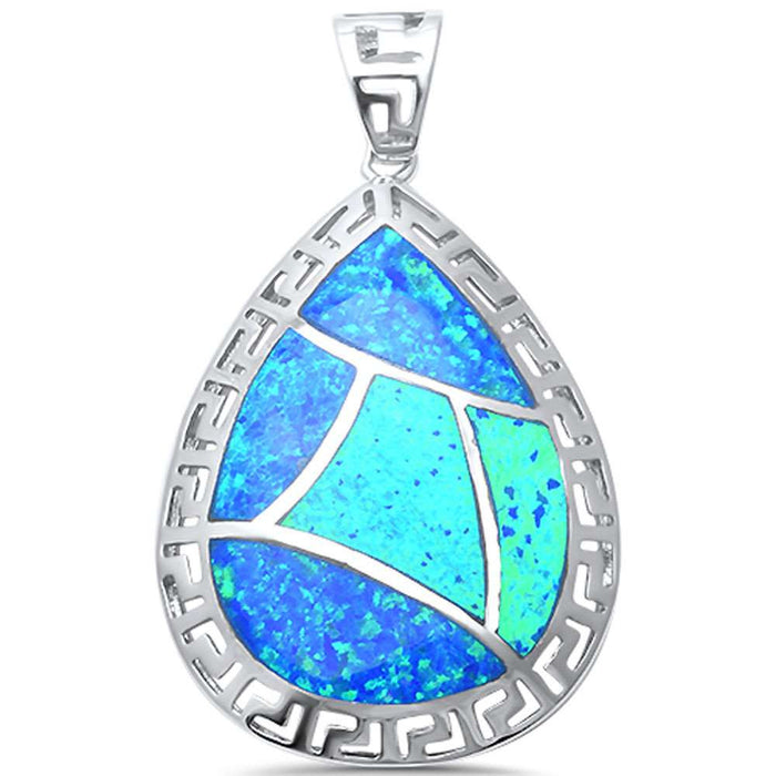 CLOSEOUT!Blue Opal Pear TearDrop .925 Sterling Silver Pendant