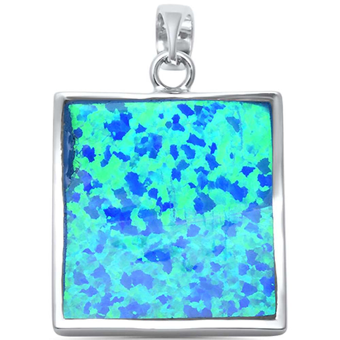 CLOSEOUT! Blue Oval Square Shape .925 Sterling Silver Pendant