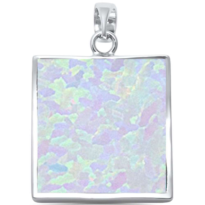 CLOSEOUT! White Opal Square Shape .925 Sterling Silver Pendant
