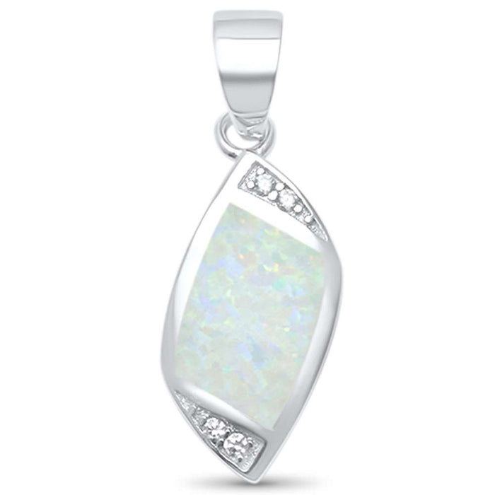 CLOSEOUT! Unique Lab Created White Opal & Cz .925 Sterling Silver Pendant