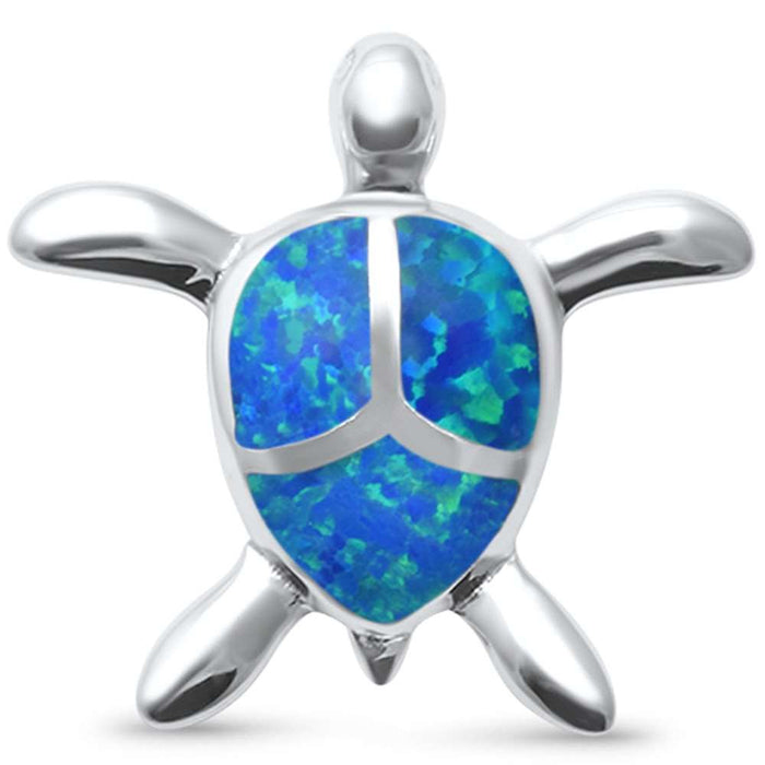 Cute Blue Opal Turtle .925 Sterling Silver Pendant