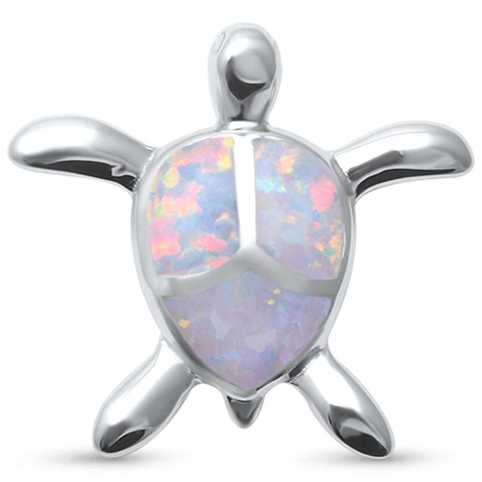 CLOSEOUT! Cute White Opal Turtle .925 Sterling Silver Pendant