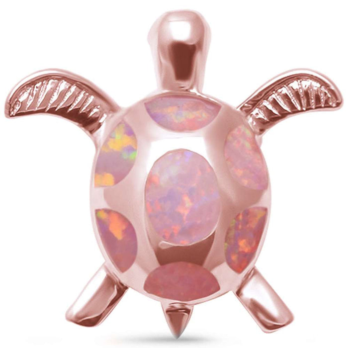 CLOSEOUT! Cute Pink Opal Rose Gold Turtle .925 Sterling Silver Pendant