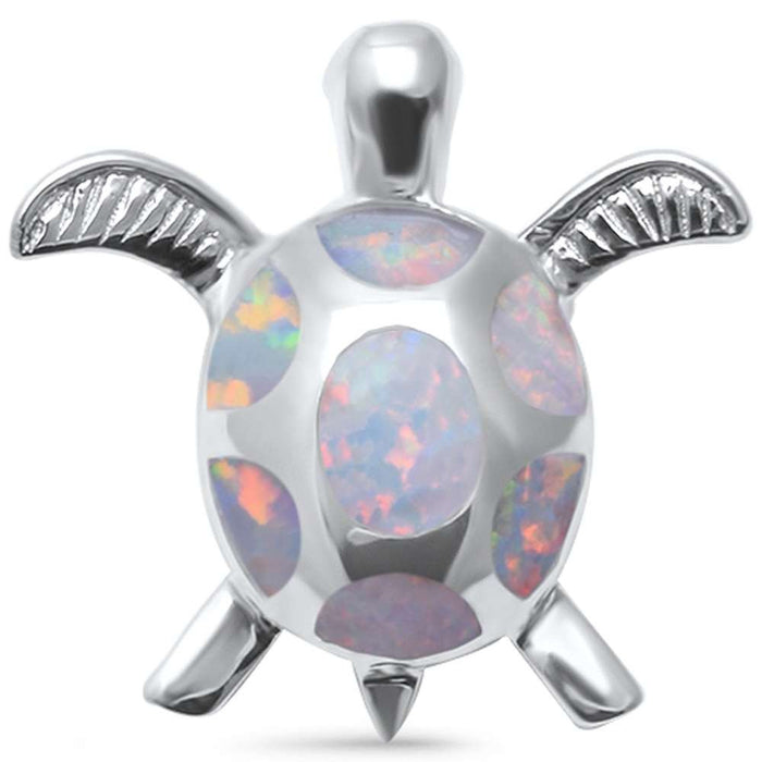 CLOSEOUT! Cute White Opal Turtle .925 Sterling Silver Pendant