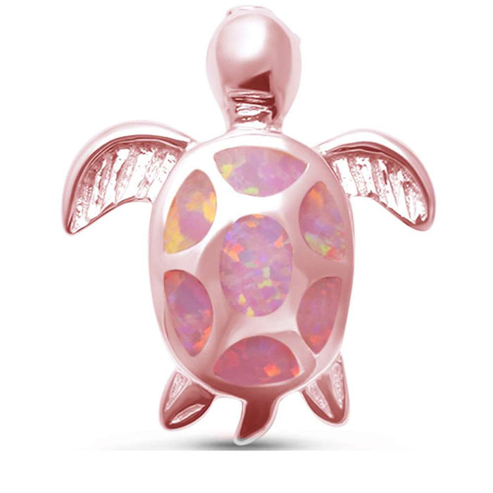CLOSEOUT! Cute Pink Opal Rose Gold Turtle .925 Sterling Silver Pendant