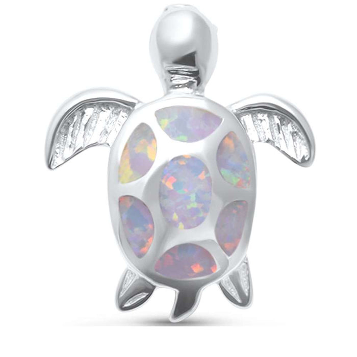 Cute White Opal Turtle .925 Sterling Silver Pendant