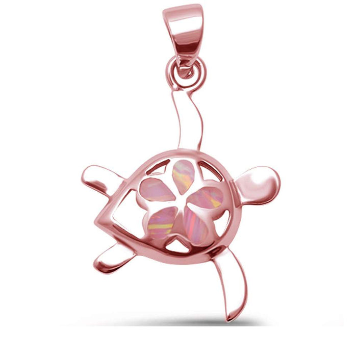 CLOSEOUT! Cute Pink Opal Rose Gold Turtle .925 Sterling Silver Pendant