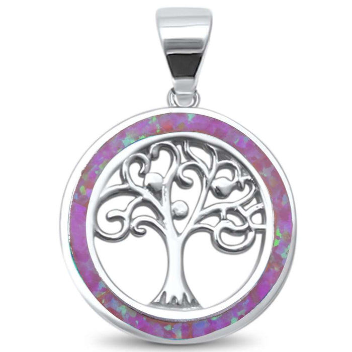 Pink Opal Family Tree of Life Whimsical .925 Sterling Silver Charm Pendant