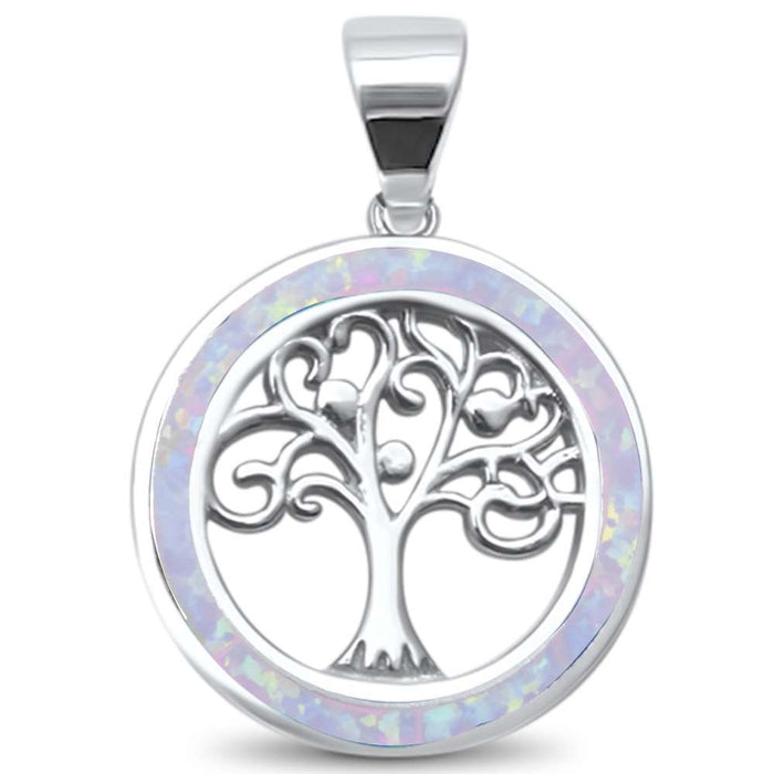 CLOSEOUT! White Opal Family Tree of Life Whimsical .925 Sterling Silver Charm Pendant