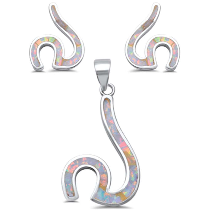 CLOSEOUT! White Opal Wave .925 Sterling Silver Earring & Pendant set 1"