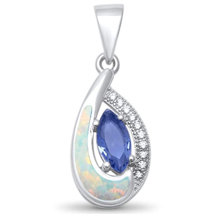 CLOSEOUT! Tear Drop Tanzanite, Cz & White Opal .925 Sterling Silver Pendant