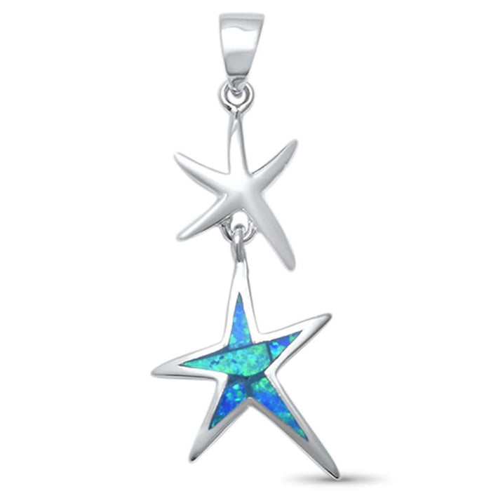 CLOSEOUT! Blue Opal Double Star .925 Sterling Silver Pendant