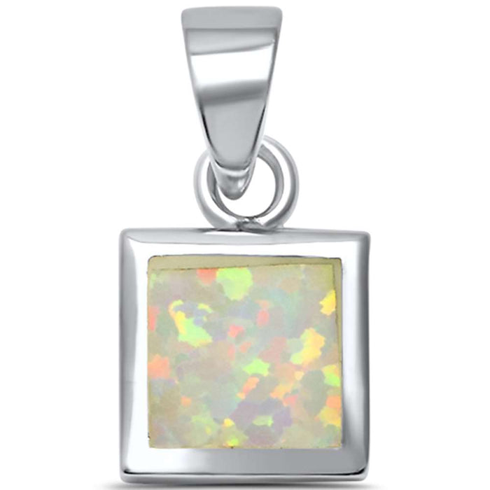 CLOSEOUT! White Opal Princess Cut .925 Sterling Silver Pendant