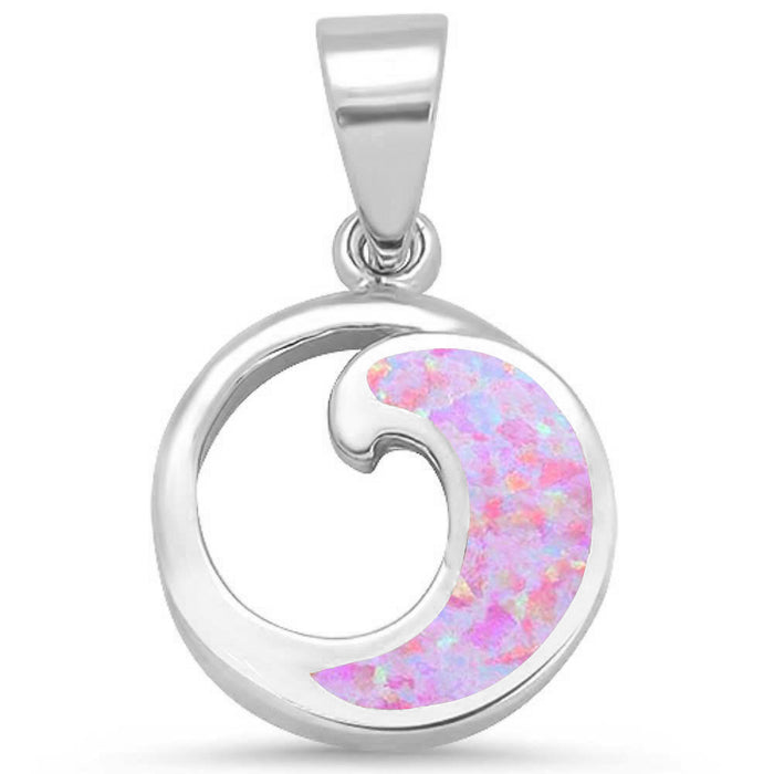 CLOSEOUT! Pink Opal Wave Design .925 Sterling Silver Pendant
