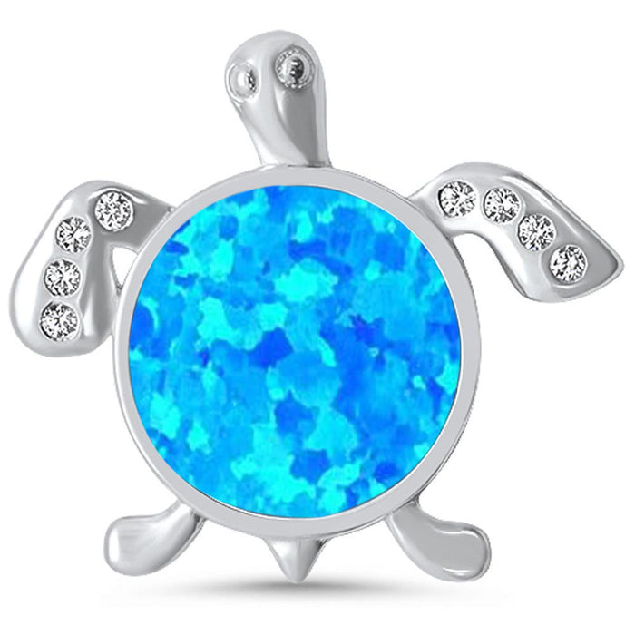 CLOSEOUT! Created Round Blue Opal & CZ .925 Sterling Silver Pendant
