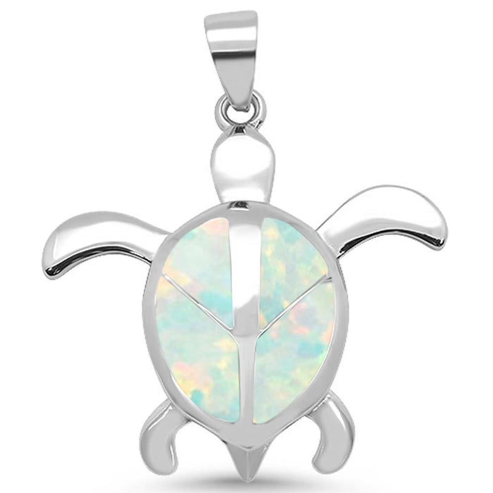 CLOSEOUT! White Opal Turtle With Peace Sign .925 Sterling Silver Pendant