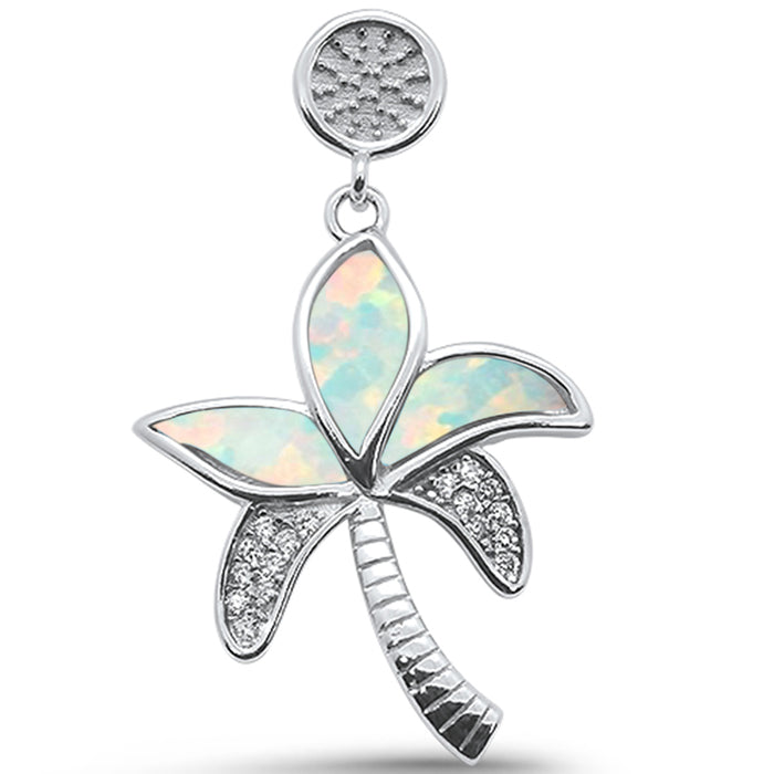 White Opal Palm Tree .925 Sterling Silver Pendant