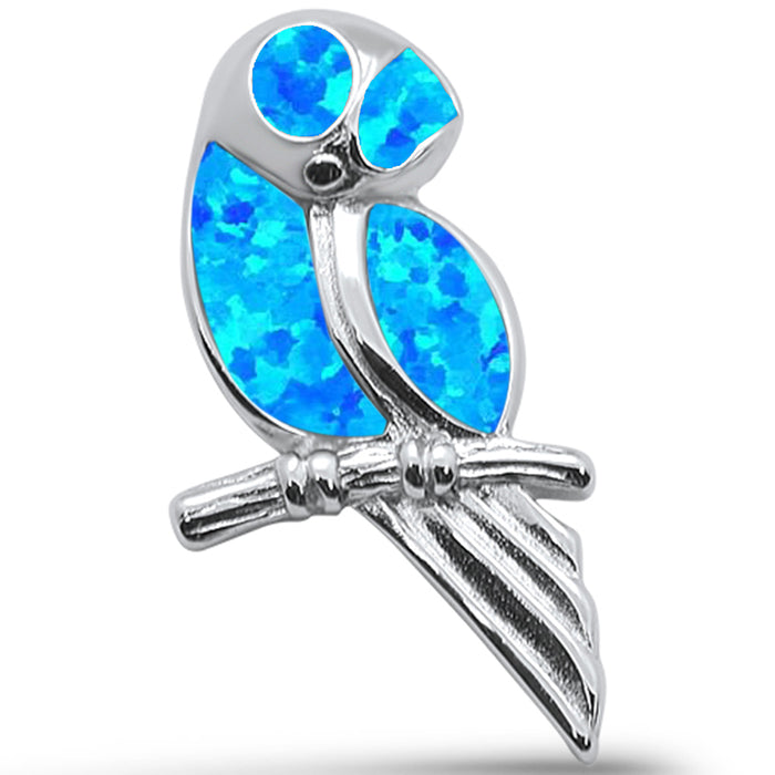 CLOSEOUT! Blue Opal Owl Design .925 Sterling Silver Pendant