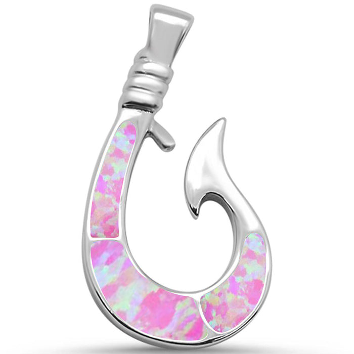 CLOSEOUT! Pink Opal Fish Hook .925 Sterling Silver Charm Pendant