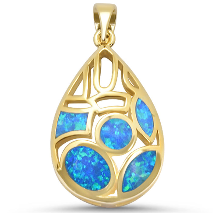 CLOSEOUT! Yellow Gold Plated Blue Opal Design .925 Sterling Silver Pendant
