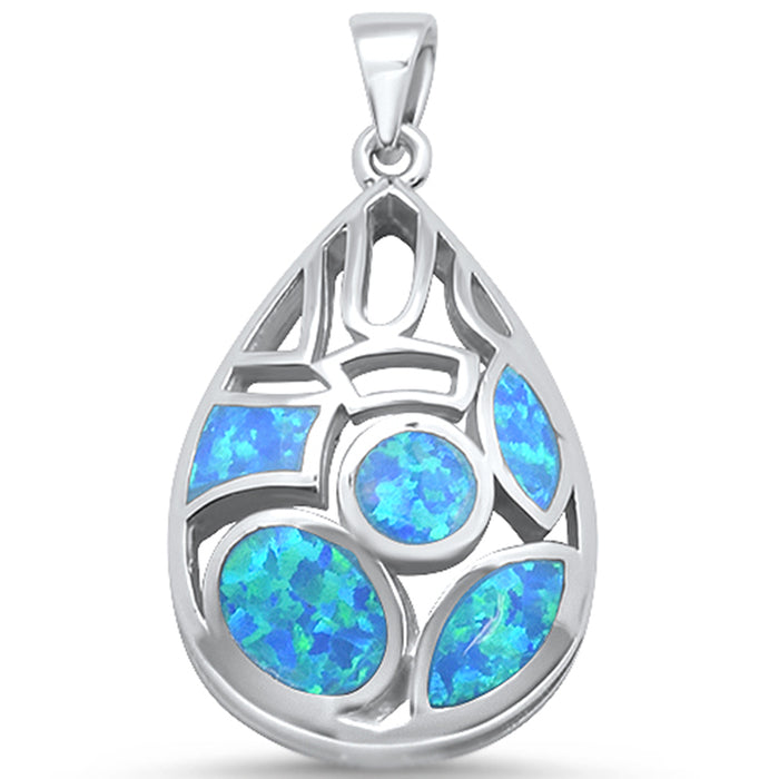 CLOSEOUT! New Blue Opal Design .925 Sterling Silver Pendant