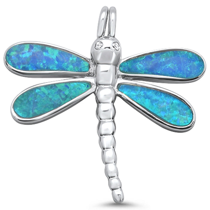 Blue Opal Dragonfly .925 Sterling Silver Charm Pendant