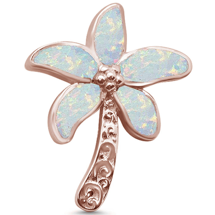 CLOSEOUT! White Opal Beach Palm Tree Rose Gold Plated .925 Sterling Silver Charm Pendant