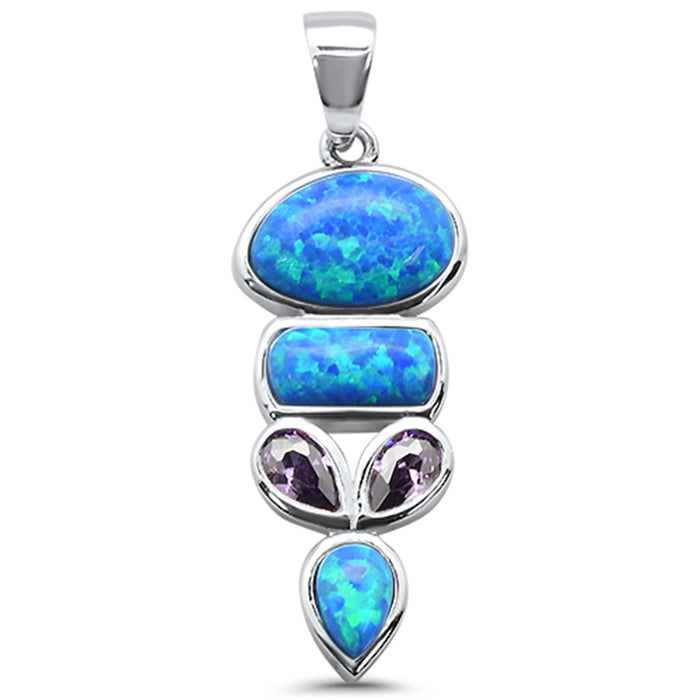 CLOSEOUT! Blue Opal Amethyst Pear .925 Sterling Silver Charm Pendant