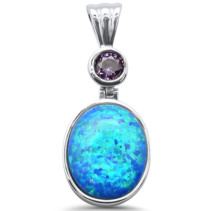 CLOSEOUT! Blue Opal Oval .925 Sterling Silver Charm Pendant