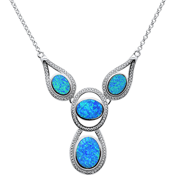 CLOSEOUT! New Blue Opal .925 Sterling Silver Pendant Necklace 18" Long