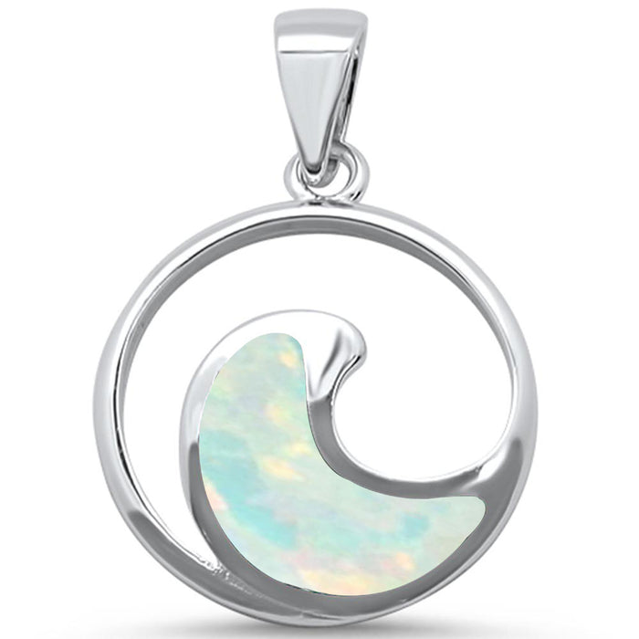 CLOSEOUT! White Ocean Opal Wave .925 Sterling Silver Pendant
