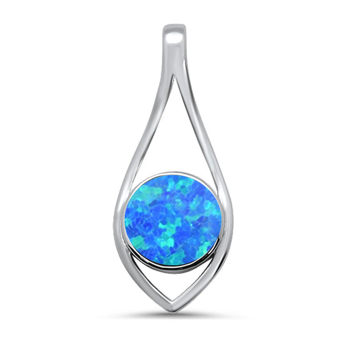 CLOSEOUT! Round Modern Lab Created Blue Opal .925 Sterling Silver Pendant