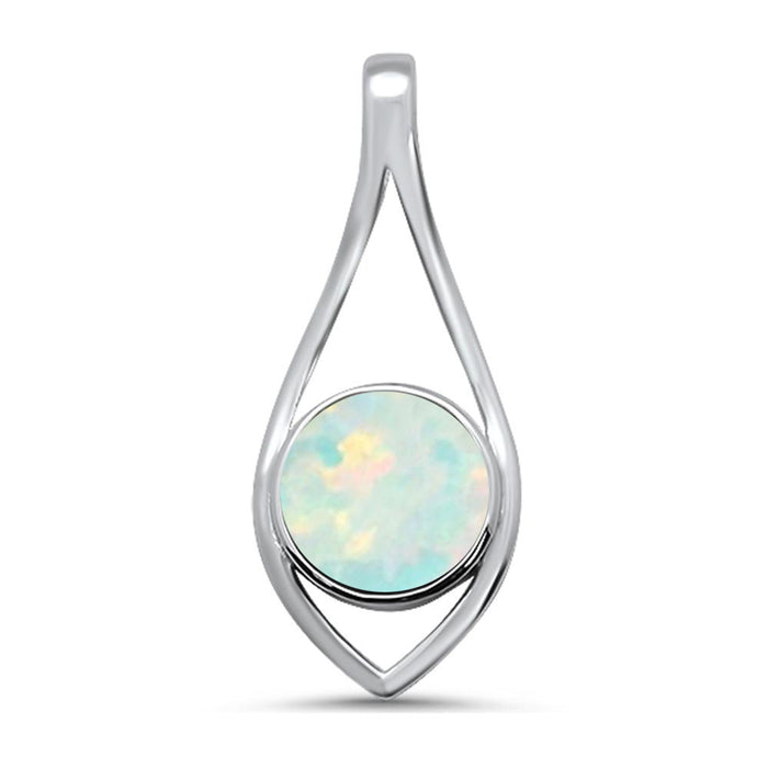 CLOSEOUT! Round Modern Lab Created White Opal .925 Sterling Silver Pendant