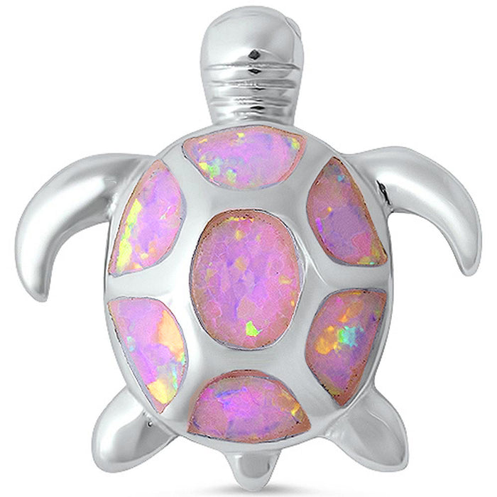 CLOSEOUT! Pink Opal Spots Turtle .925 Sterling Silver Pendant