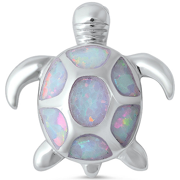 CLOSEOUT! White Opal Spots Turtle .925 Sterling Silver Pendant