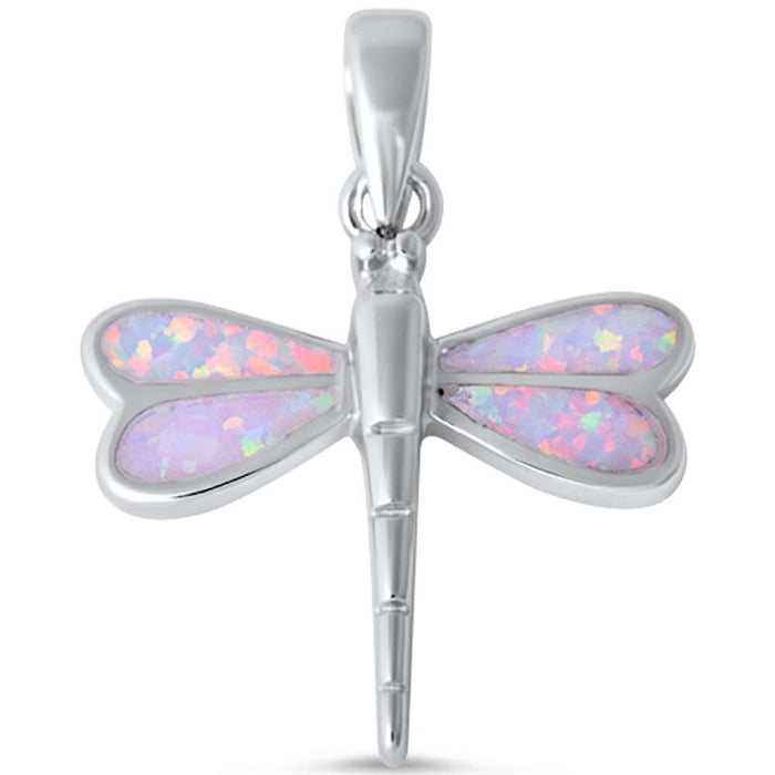 CLOSEOUT! White Opal Dragonfly .925 Sterling Silver Pendant