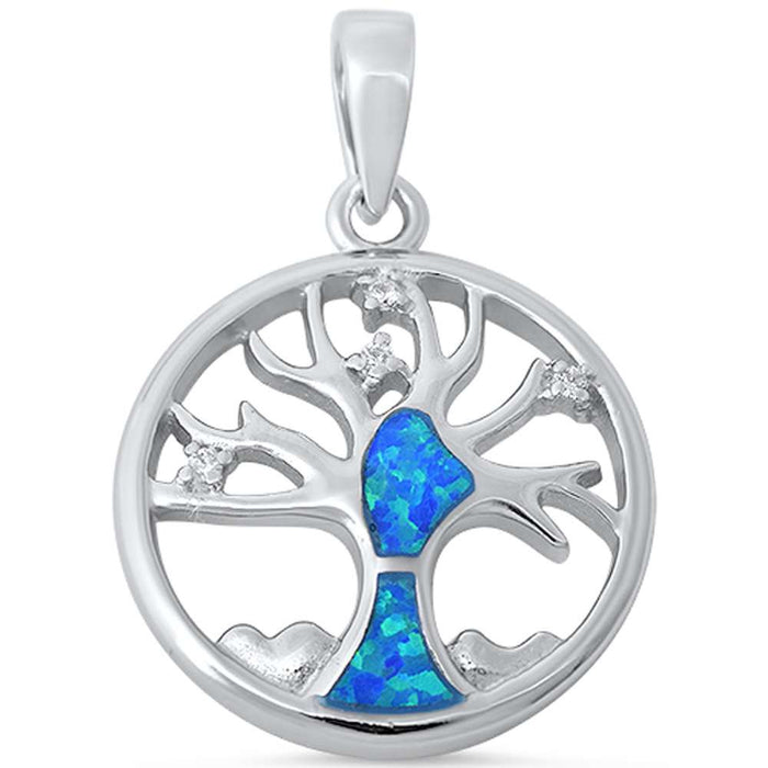 CLOSEOUT! Blue Opal Tree of Life .925 Sterling Silver Pendant