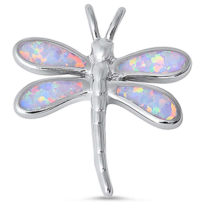White Opal Dragonfly .925 Sterling Silver Pendant