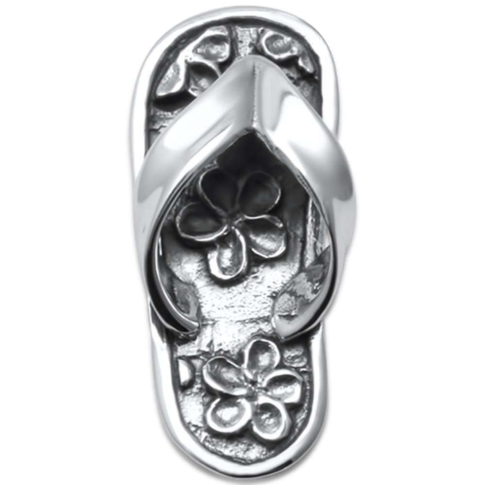 CLOSEOUT! Plumeria Beach Flip Flop Design Sandal .925 Sterling Silver Pendant