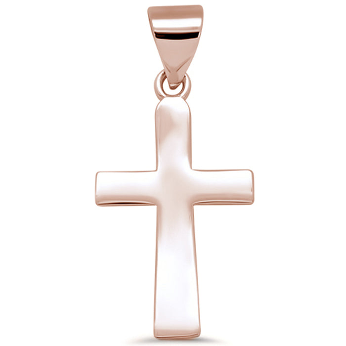 CLOSEOUT! Rose Gold Plated Solid Cross .925 Sterling Silver Pendant