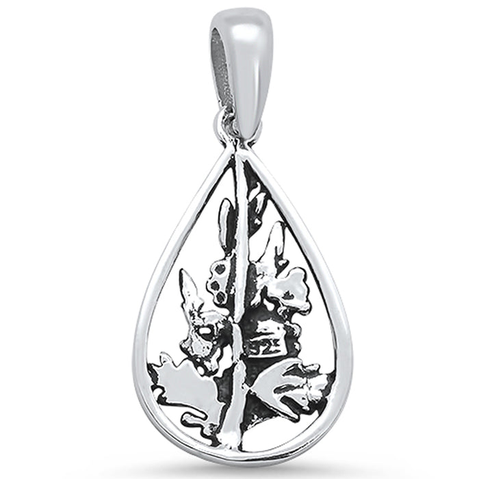 CLOSEOUT! Plain Pear Shape with Flowers & Leaves .925 Sterling Silver Pendant