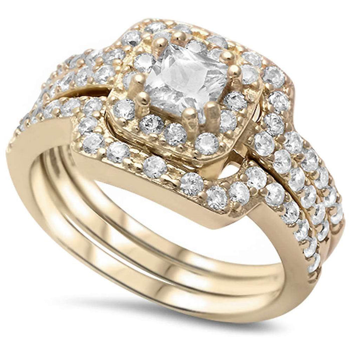 CLOSEOUT!3 Piece Yellow Gold Plated Cubic Zirconia .925 Sterling Silver Ring Set