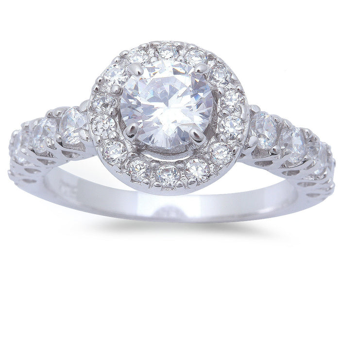 CLOSEOUT!Halo Style White Russian Cz Engagement Solid .925 Sterling Silver Ring