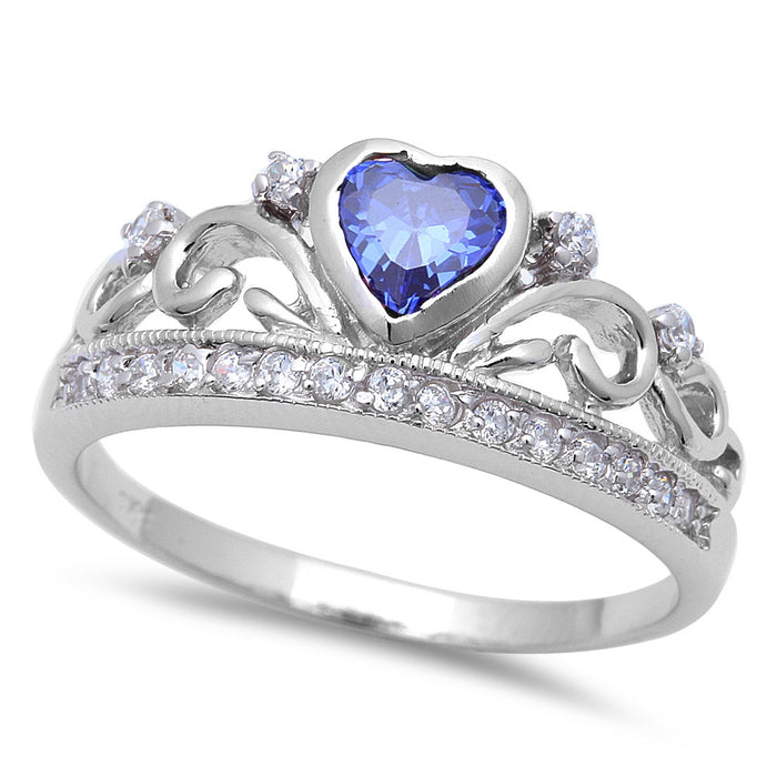 CLOSEOUT!.925 Sterling Silver Tanzanite Heart & Cz Crown Ring