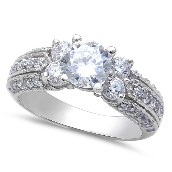 CLOSEOUT!.925 Sterling Silver 1.75Ct Round & Pave Cz Promise Ring