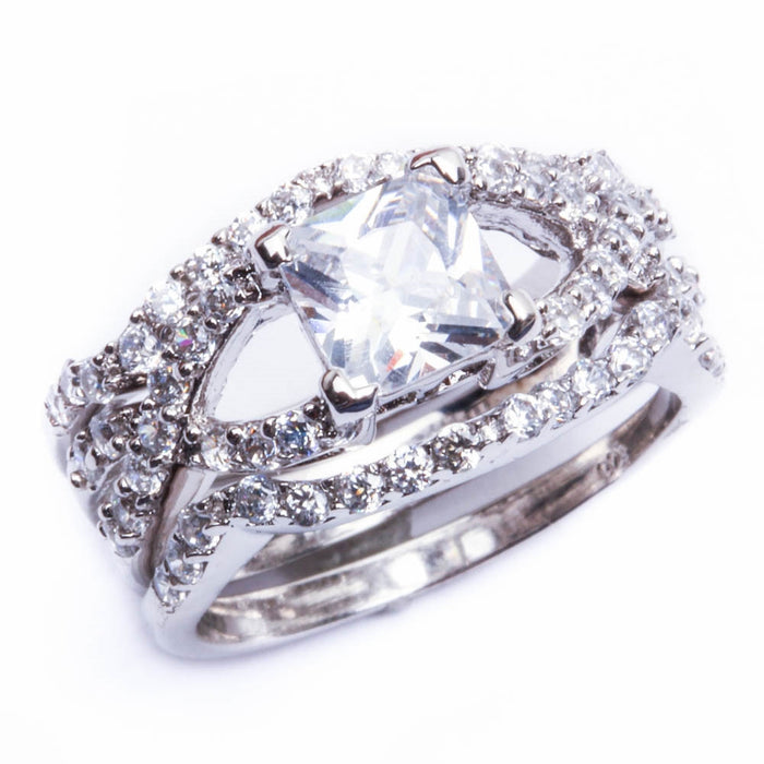 CLOSEOUT! 1.50Ct Princess Cut Cz 3 Ring Bridal Set .925 Sterling Silver Ring Size 5-10