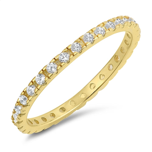 CLOSEOUT! Yellow Gold Plated Cubic Zirconia Eternity Band .925 Sterling Silver Ring